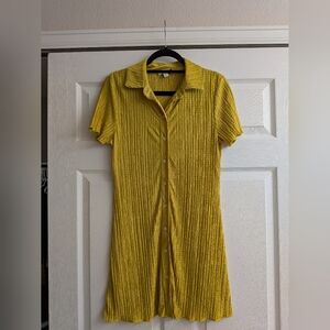 Yellow Button-Up Collared Dress